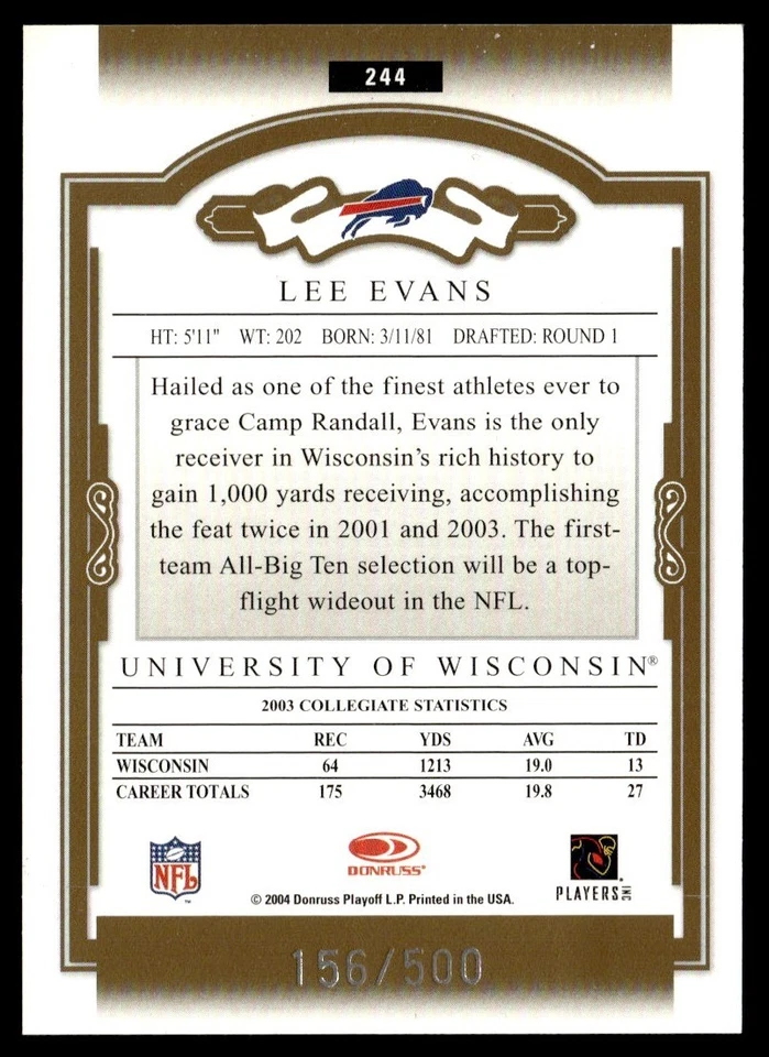 2004 Donruss Classics Lee Evans RC 156/500 #244 - Image 2 of 2