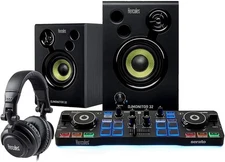 Hercules DJ Starter Kit Worldwide - All-in-on DJ Kit with Controller, Monitors a