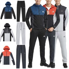 JABAL Mens Gym Tracksuit Set Hooded Contrast Polyester Stretch Running Sport
