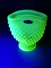 Fenton Topaz Uranium Vaseline Opalescent Glass Hobnail Mini Fan Vase