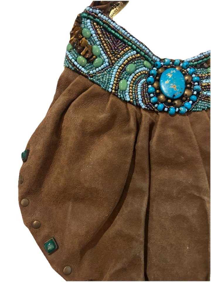 Cartera vintage Mary Frances, retirada, con detalles turquesa, cuentas y tachuelas Foto 4 de 4