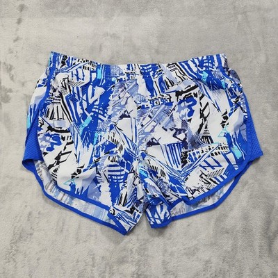 Danskin Now Shorts Womens M Blue Fire Print Lined Running Athletic Gym Workout