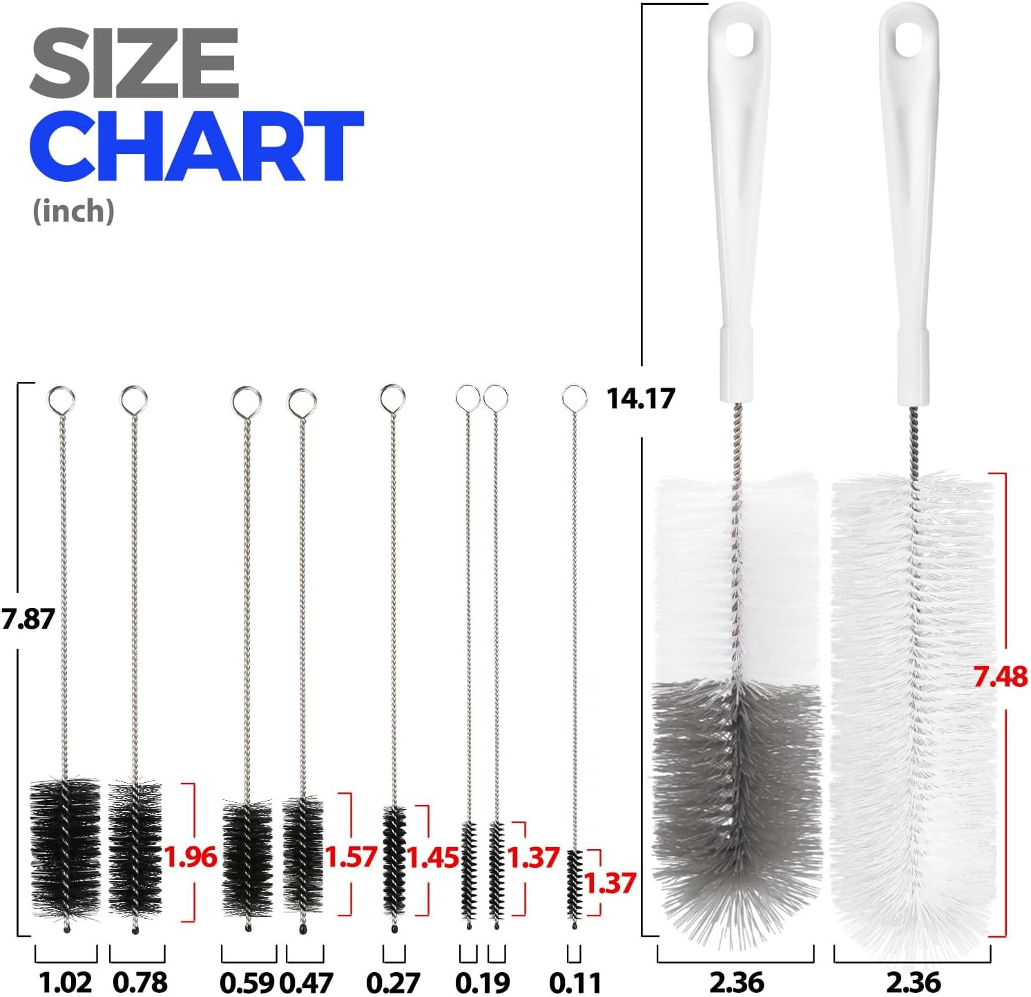10 Pack Bottle Brush Cleaner Set, 15" Long Handle Bottle Cleaner Brush, Flexible