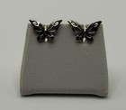 Butterfly Stud Earrings Silver Tone Filigree Design
