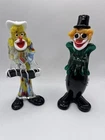 2 Vintage Murano Multi Colored Art Glass Clown Figurines Italy Hand Blown 8 1/2”