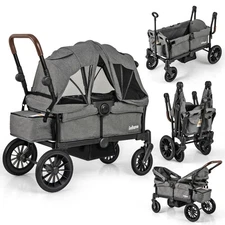 Wagon Stroller for 2 Kids, Collapsible Adjustable Push Pull Handle Bar, 2 Sea...
