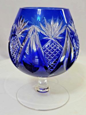 Signed WMF Cristal Cabinet Cognac Wine Glass Overlay Cut to Clear Cobalt Bohemia