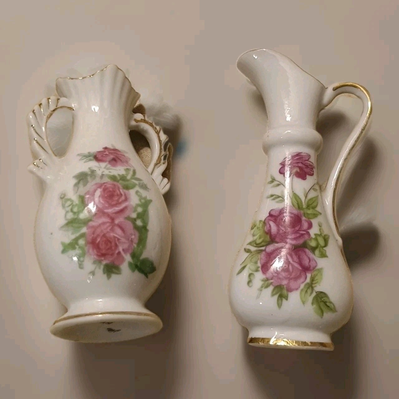 2 Mini Pitchers Hand Painted Vintage Ceramic Floral Design Made in Japan - 4