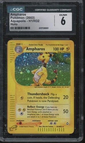 2003 Pokémon Aquapolis Holo #H1 Ampharos EX-NM CGC 6