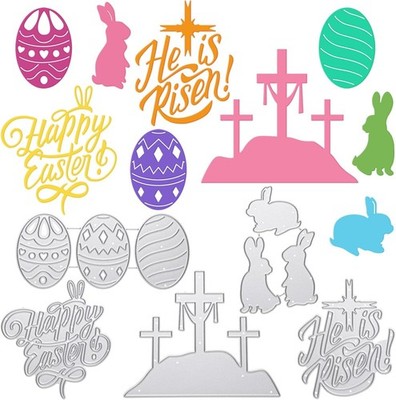 5 Pcs Metal Easter Bunny Die Cuts, Egg, He is Risen Words, Card Making, Art