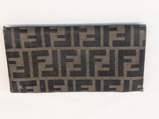 Fendi Zucca Canvas Long Wallet Brown FF Logo Bifold Italy Auth