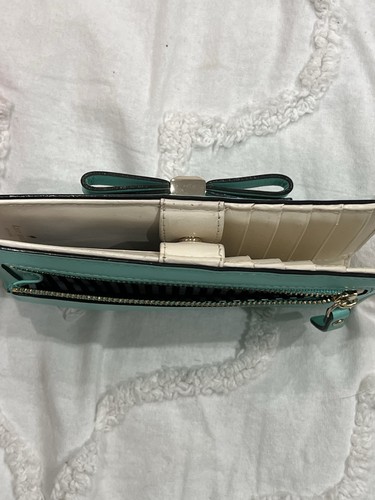 KATE SPADE NEW YORK LEATHER BOW WALLET Green Turquoise Rare PWRU3443 Cherry Lane - Bild 4 von 9