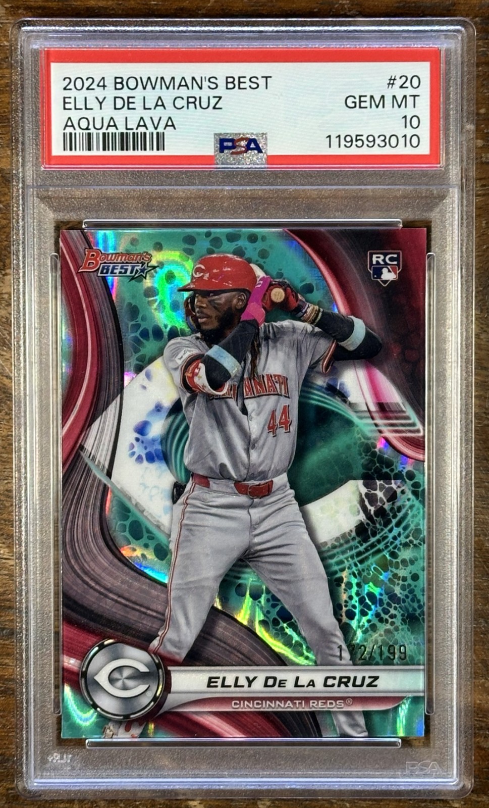 2024 BOWMAN'S BEST AQUA LAVA #20 ELLY DE LA CRUZ ROOKIE RC /199 PSA 10