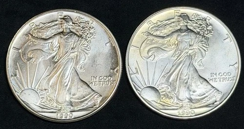 Lot Of 2 - 1990 American Silver Eagles .999 Fine Coins, No Reserve #639