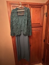 Womens Teal Formal Dress 2XL Lace Overlay Maxi Wide Strap Mother Bride
