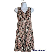 Candie's Snake Print Knee Length Wrap A-Line Dress L Brown Pink Sleeveless