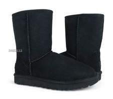 UGG Classic Short II Black Suede Fur Boots Womens Size 5 -NIB-