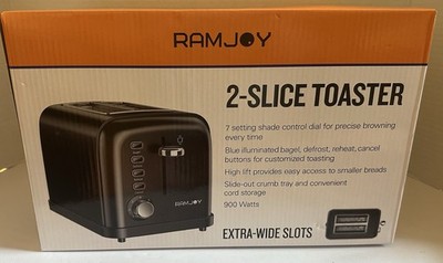 Ramjoy 2 Slice Toaster Extra Wide Slot Bagel Bread 7 Shade Stainless Steel TNGRM