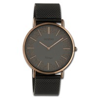 Oozoo Damen Armbanduhr Schwarz Analog Vintage Series Edelstahlarmband UOC20139