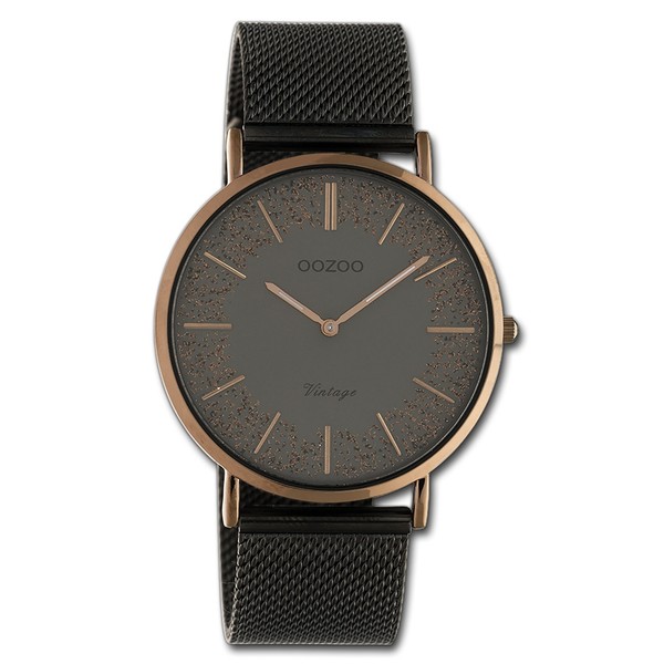 Oozoo Damen Armbanduhr Schwarz Analog Vintage Series Edelstahlarmband UOC20139-image
