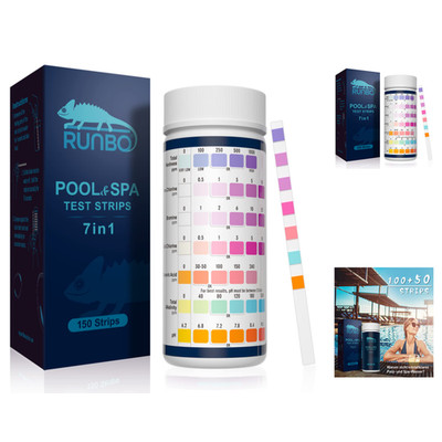 RUNBO 7-in-1 Pool Test Strips 150 Stück pH Brom Total Alkalinity Free Chlor