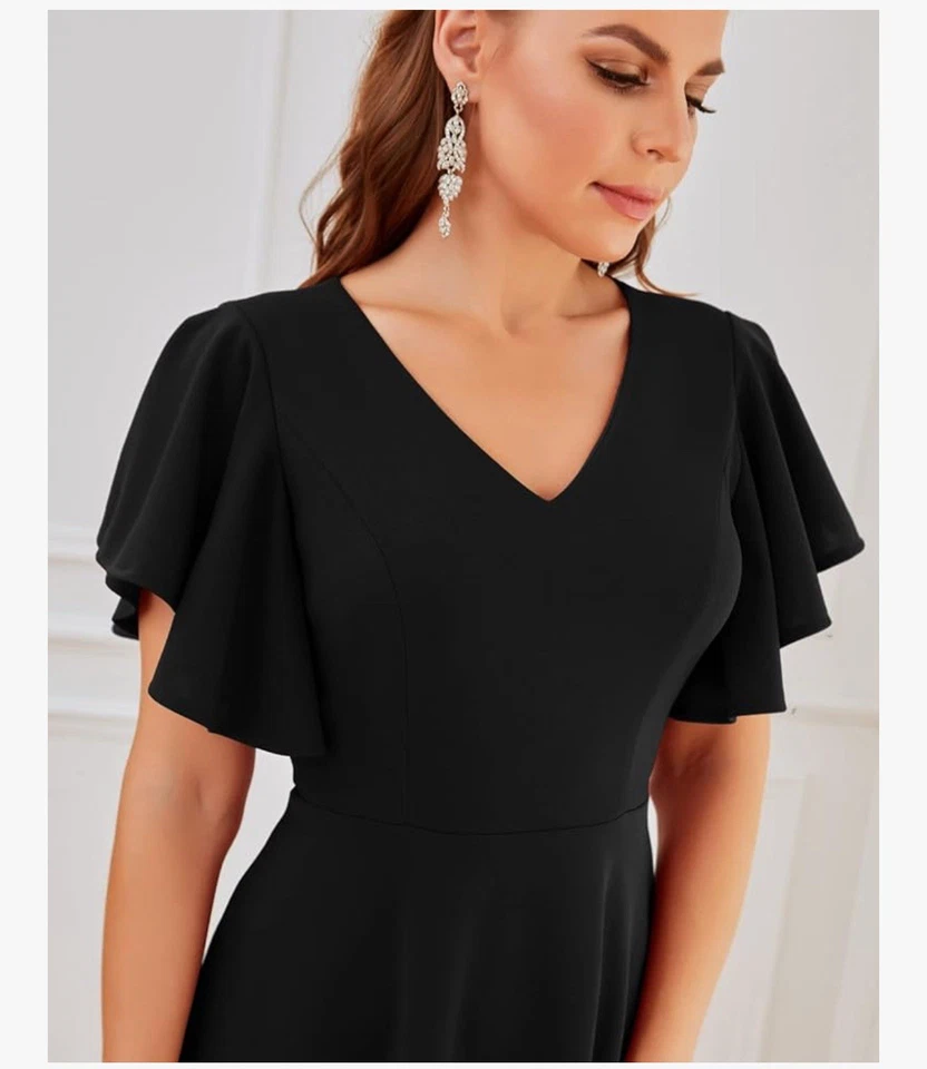 Bridesmay Black Dresses Sparkly Formal Dress Tea Length Funeral Dresses 3XL - Image 3 of 4