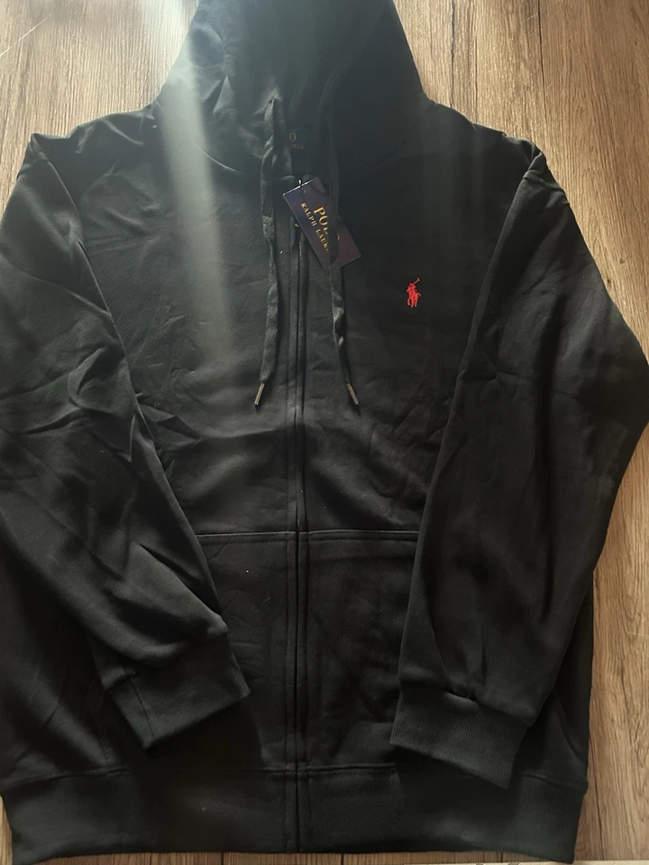 Polo Ralph Lauren Sweat à capuche zippé noir homme XL logo rouge - Photo 2/4