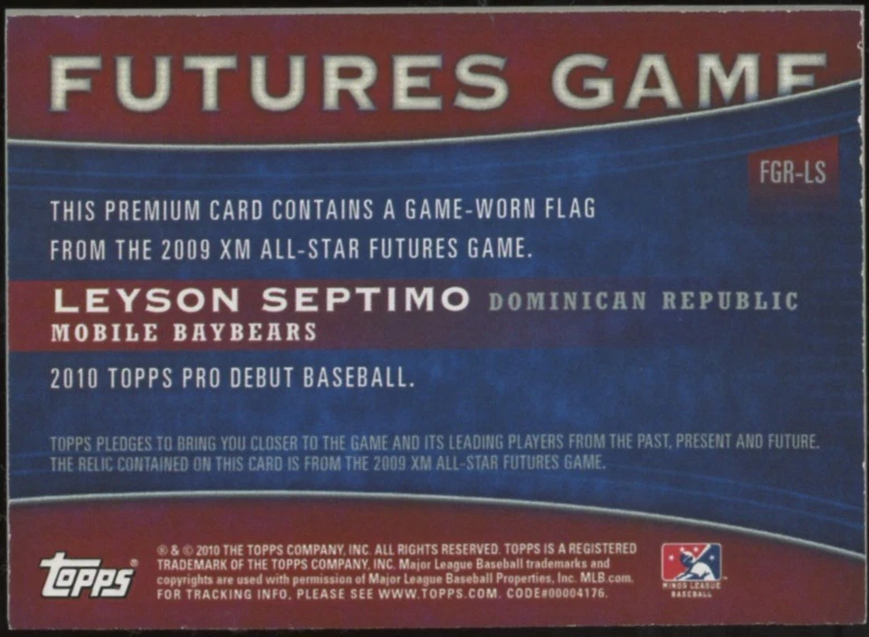 Parche de bandera usado del juego Leyson Septimo Futures 2010 Topps Pro debut serie 2 1/1 DR Foto 2 de 2
