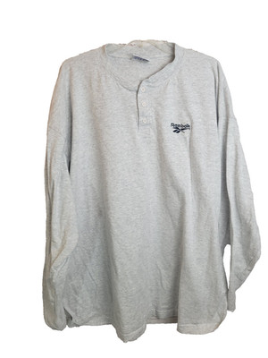 Vintage 90s Reebok Light Gray USA Henley Long Sleeve T-Shirt Men's Size 2XL
