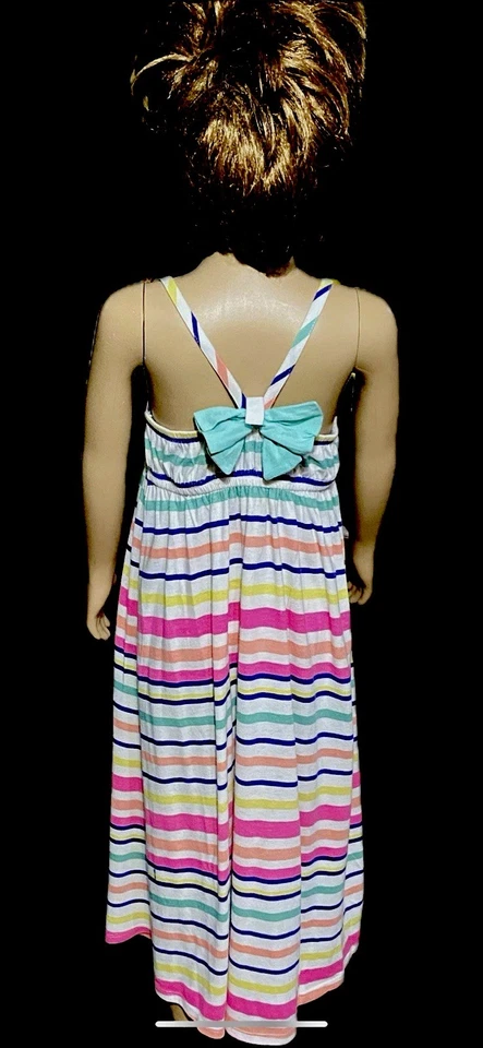 VESTIDO MAXI CHEROKEE TALLA 5 NIÑAS MULTICOLOR A RAYAS ~ CORREAS ENTRECRUZADAS ~🎀 N ESPALDA Foto 4 de 4
