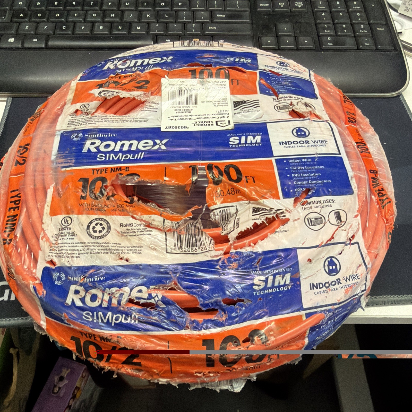 NEW - Southwire Romex Simpull 10/2 100ft NM-B Orange Indoor Cable w/Ground Wire