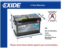 Battery fits SAAB 9-5 9000 900 9-7 9-3 Exide 096 720A 72Ah Quality New