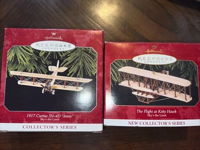 Hallmark The Flight At Kitty Hawk & Jenny Sky's The Limit Keepsake Ornaments