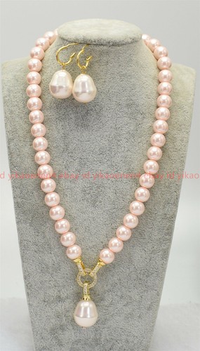 10mm Multicolor Shell Pearl & 12x16mm Teardrop Pendant Necklace Earring Set 18'' - Picture 21 of 26