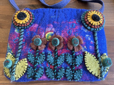 Anthropologie Rising Tide Felt Wool Purse Multicolor FLORAL Handmade Nepal