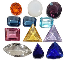 12 Loose Vintage 2-Sided Faceted Glass Jewels Shapes Stained Glass, Jewelry