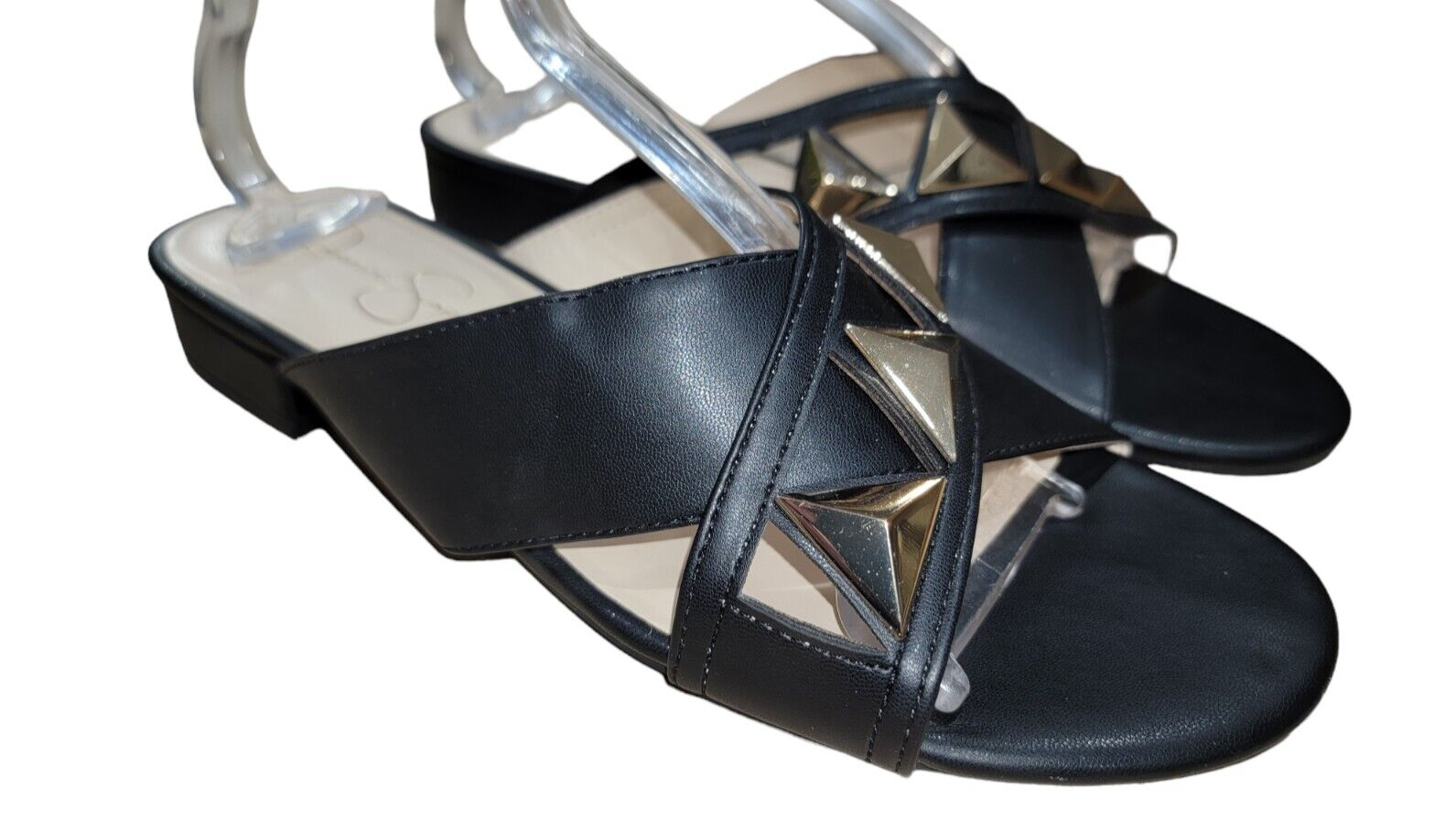 PANTOFOLA D’ORO Sandali donna Jessica Simpson Madrie triangolo metallo nero oro taglia 10 M