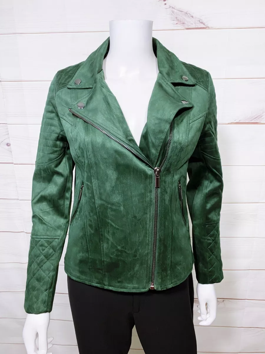 Kut From The Kloth Womens Faux Suede Jacket Sz M Green Zipped Pocket Long Sleeve