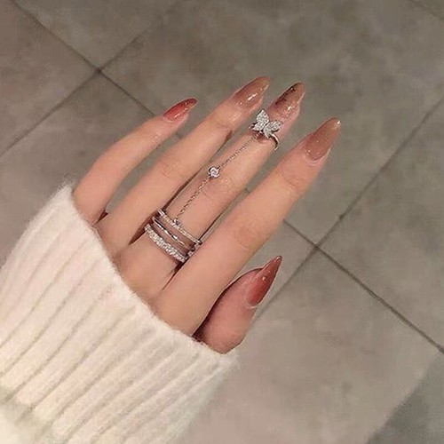 New Butterfly Tassel Rings for Women Ring Double Finger Chain Punk Rings Jewe_sh - Picture 5 of 9