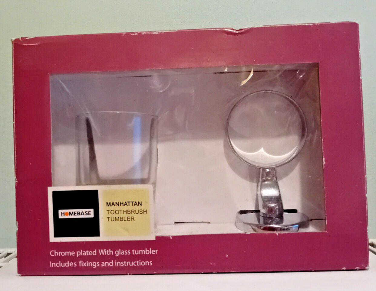 New Homebase Manhattan Chrome Plated Toothbrush Holder With Glass
