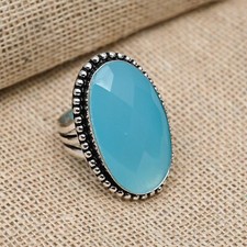 Blue Chalcedony Gemstone Handmade 925 Sterling Silver Ring Jewelry