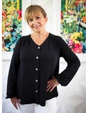 The Muses Closet French Terry Button Front Shirt Jacket Black Large A393672