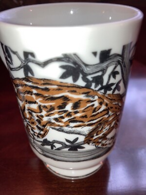 hand painted lion, tiger, and zebra tea cups gilded Edge