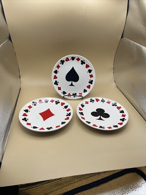 Set Of 3 Luminarc 6  Snack Plates Playing Card Suites Game Night Desert Fun