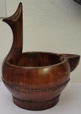 Antique 19th Century Primative Wood Water Pitcher Goose Neck Handle 12.5 X 11"