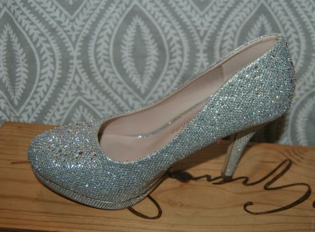 HerStyle Rumors-Glitter, Chunky heel, ankle strap (Silver Glitter)