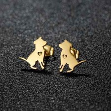 Dog Stud Gold Earrings with Heart, Dog Love Pet, Great Gift, Animal Lover