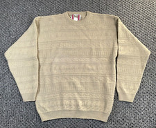 VTG Textured Geometric Pattern Sweater Adult Large Beige Wool Blend Italy Knit