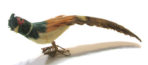Old 1910's Handcrafted Feather Small 5.5" Long Antique Pheasant Bird Folk Art