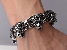 Tiger Heavy Sturdy Chain Bracelet Biker Wristband Stainless Steel USA 9inch
